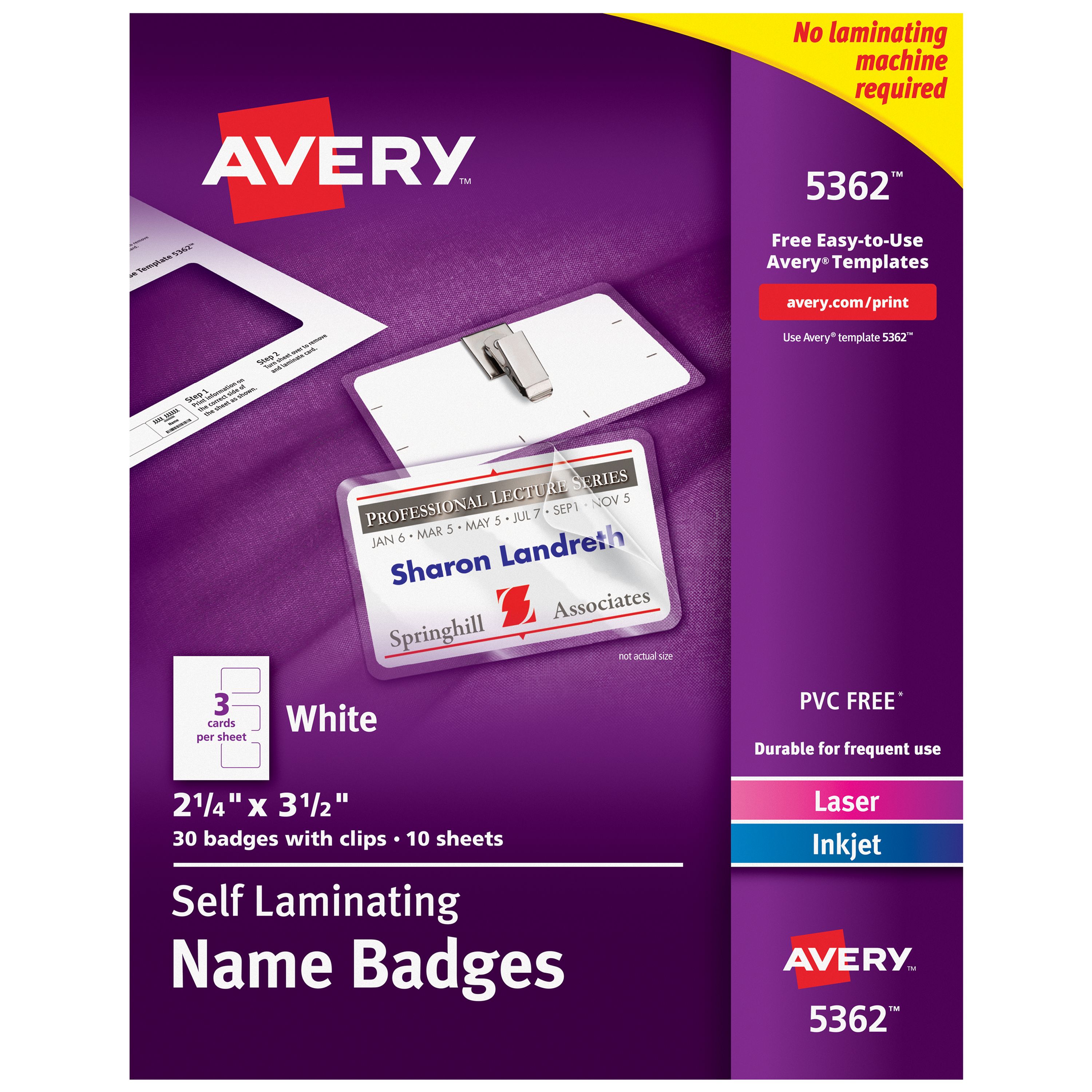 Self laminating name badges with clips 5362 avery avery
